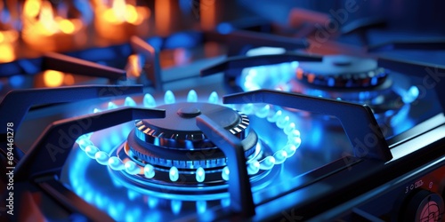A detailed view of the blue flames on a gas stove. Ideal for illustrating cooking, home appliances, and energy efficiency