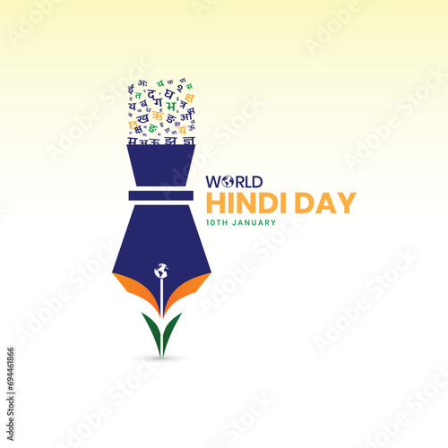 Hindi Typography - Vishv Hindi Divas means World Hindi Day, 10 January, "Happy Hindi Diwas" Indian festival Hindi day celebration, Indian Hindi typography: Happy world Hindi day