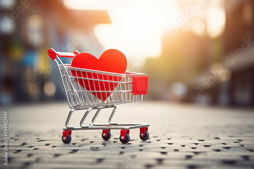 Heart in shopping cart on a street