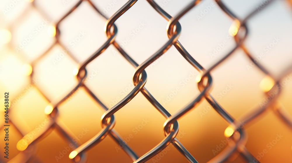 Naklejka premium A detailed view of a chain link fence. Can be used as a background or texture for design projects