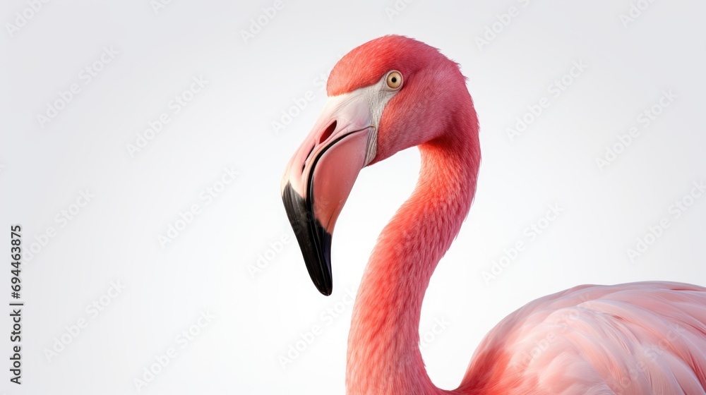 Obraz premium A close-up view of a flamingo's head and neck. Perfect for nature enthusiasts and bird lovers