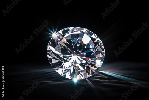 A stunning large diamond placed on a sleek black surface. Perfect for luxury and jewelry concepts photo