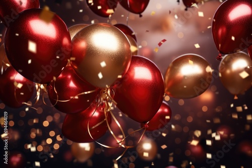 Wallpaper Mural A vibrant assortment of red and gold balloons with confetti. Perfect for adding a festive touch to any celebration or event Torontodigital.ca