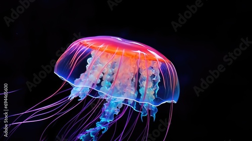 A mesmerizing jellyfish emits a radiant glow in the darkness. Perfect for adding an ethereal touch to any project © Fotograf