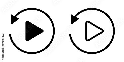 Play button set icons, playback button signs, restart video audio player navigate symbol, reset replay symbol – stock vector