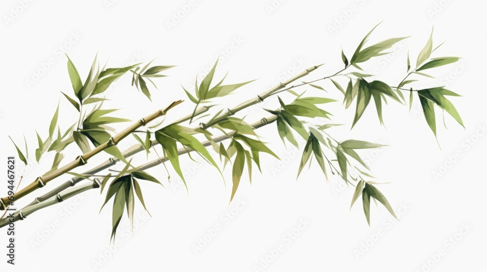 A painting of a bamboo tree with lush green leaves. Suitable for nature-themed designs and Asian-inspired artwork