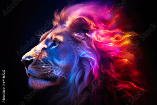 Blazing Mane: Abstract Lion Profile in Vibrant Flames