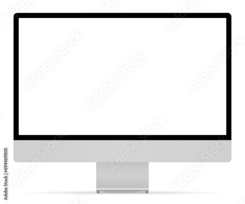 Computer monitor with empty display, device screen mockup silver color, blank screen - stock vector