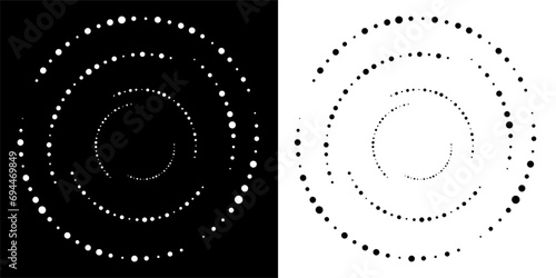 Halftone dots set in circle form, circle random dots, modern abstract circular and radial lines volute, helix, radiating rotation vortex arc, spiral, swirl - stock vector