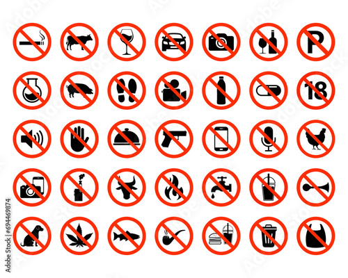 Prohibition sign set. Forbidden signs collection, Prohibition sign vector illustration