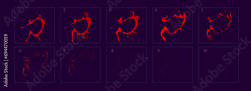 Sprite sheet of a blood splash. Red color animation for game, cartoon, motion or something else.