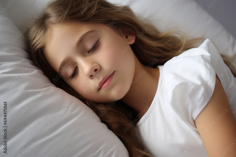 Sweet Slumber: Image of a Young Child Resting Calmly on a Soft White Cushion Sweet Slumber: Image of a Young Child Resting Calmly on a Soft White Cushion