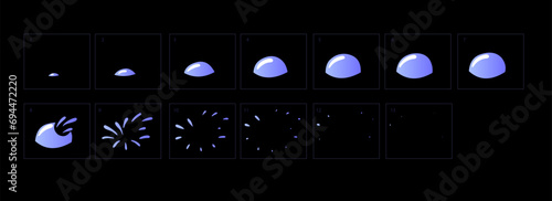 Sprite sheet of a water splash. Water bubble animation for game, cartoon, motion or something else. Bubble blast animation- vector