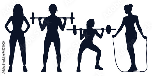 Bodybuilder or fitness gym black silhouettes vector art