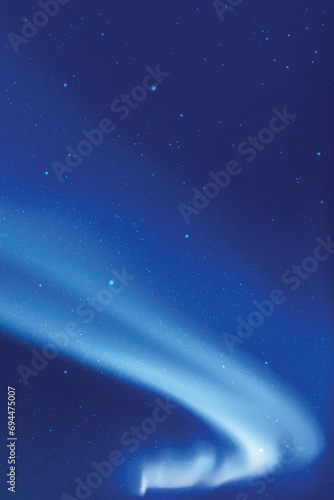 Night starry sky and polar lights. Blue aurora borealis. Indigo color