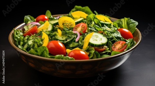 a green salad with tomatoes, spinach and other vegetables