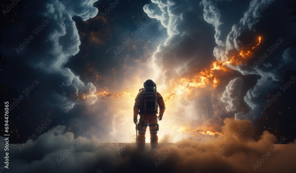 Fototapeta premium a man in space walking through a glowing space