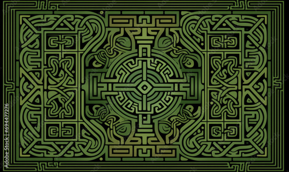 Green abstract Celtic patterns background
