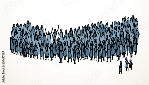 Vector drawing. Big crowd of people