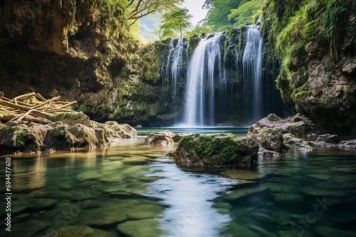 Waterfall wonder Jogkradin in the deep forest at Kanchanaburi, natural beauty photo