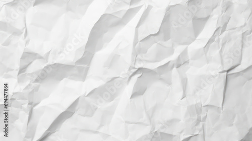 Crumpled paper texture, white crumpled background or wallpaper, empty paper, blank sheet photo