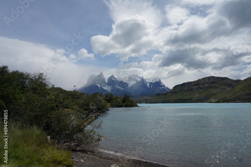 lake and snowy moutnains, Paine national park photo