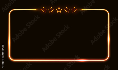 Vector 3d render, square glowing in the dark, golden neon light, illuminate frame design. Abstract cosmic vibrant color backdrop. Glowing neon light. Neon frame with rounded corners.
