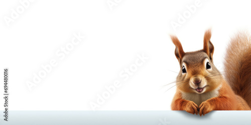 A cute squirrel smiles and gives a thumbs-up in a wide banner with a clean, single-colored background. © B & G Media