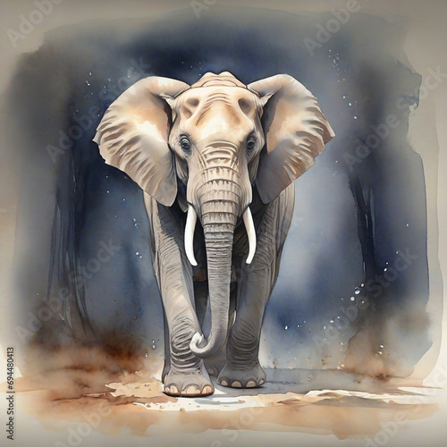 African elephant on a dark blue background in Tanzania ,watercolor style © alisa
