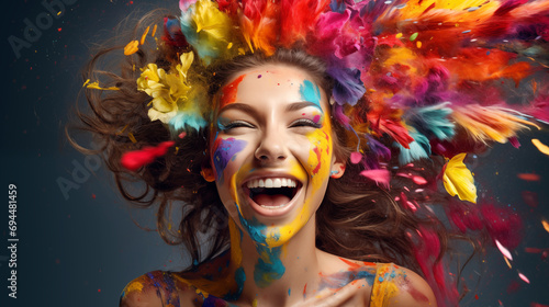 Close-up lady in colorful carnival photo
