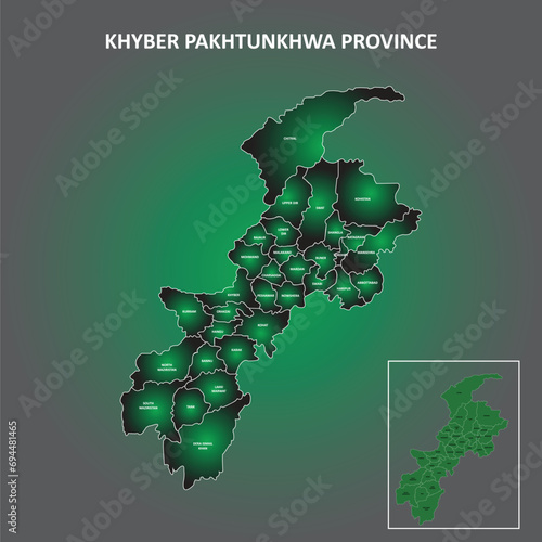 khyber pakhtunkhwa District map with unique color gradient. Illustration 