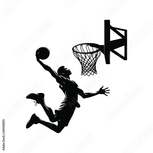 silhouette illustration of a basketball player performing a slam dunk photo