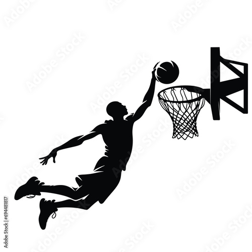 silhouette illustration of a basketball player performing a slam dunk