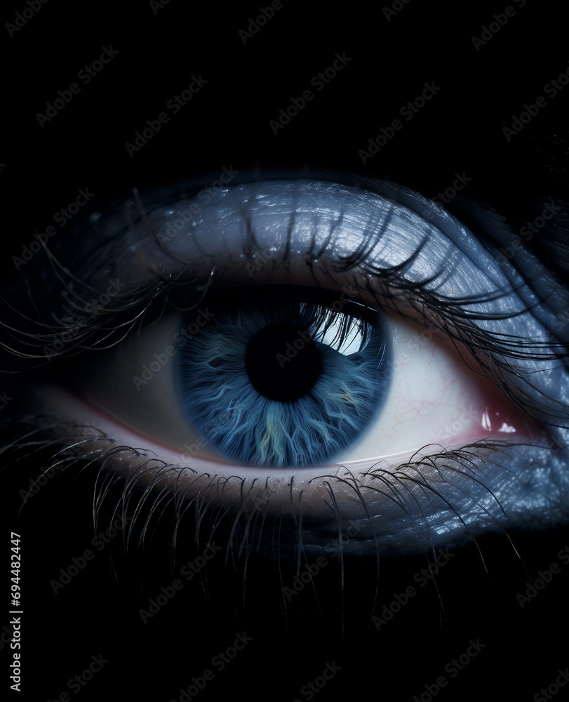 Fototapeta premium close up of female blue eye with blue make up.Minimal nature and make up concept