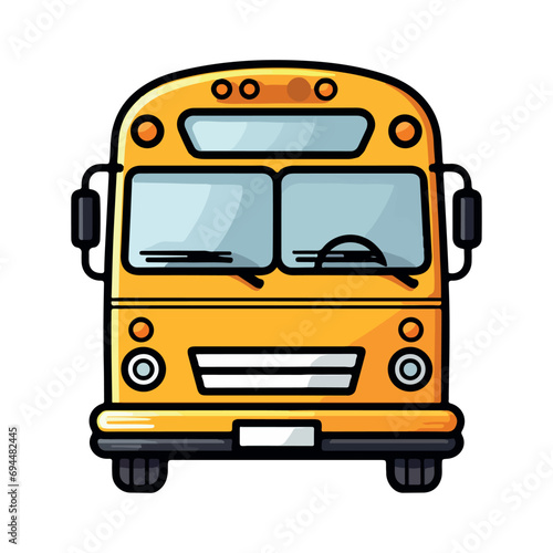 Vector Illustration of a front-facing yellow school bus with headlights and a cheerful appearance