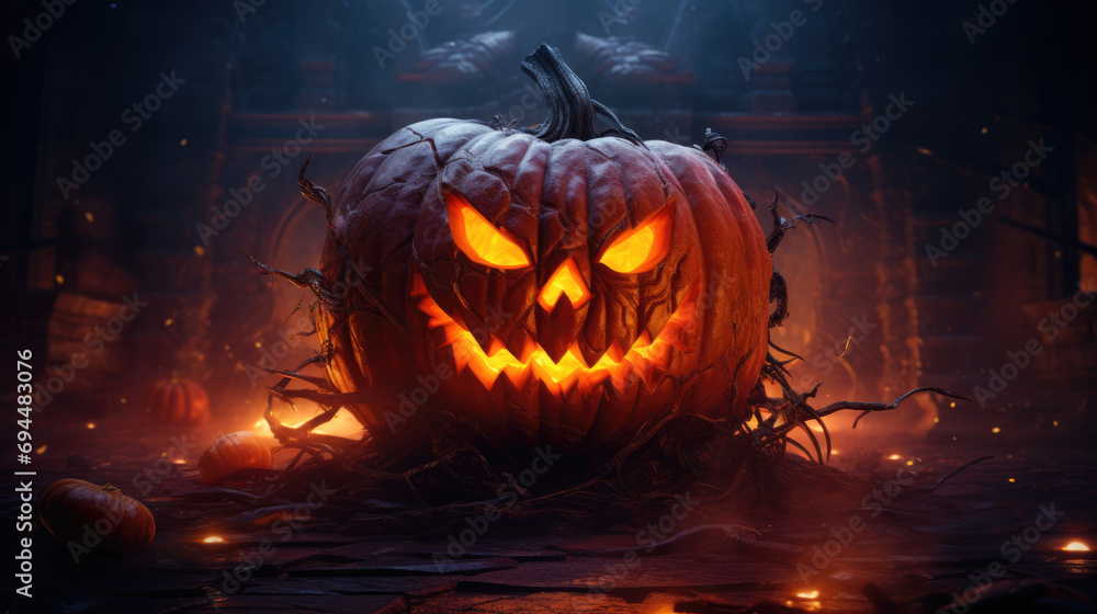 Glowing Halloween Pumpkin Closeup. Glowing Halloween Pumpkin Closeup.