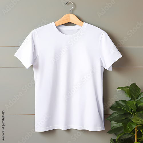 white shirt product mockup with coat hanger template with a plain background, product marketing, tee shirt for branding