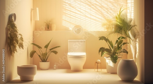 Wallpaper Mural a toilet in modern bathroom with a plant and a white sink Torontodigital.ca