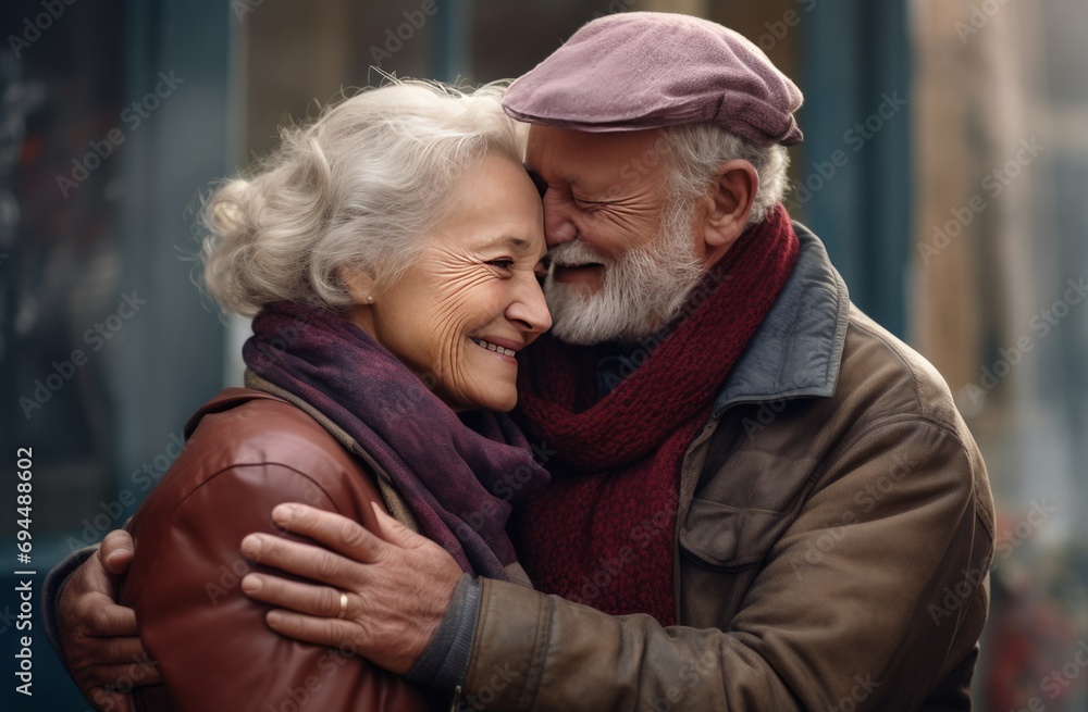 Obraz premium an elderly couple hugging each other,