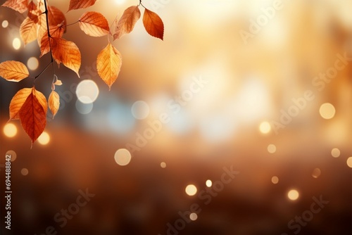 Seasonal transition Falling autumn background with abstract bokeh design photo