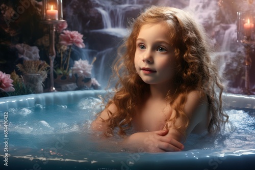 Luxurious girl spa jacuzzi. Care water. Generate Ai
