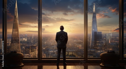businessman admiring skyline at london
