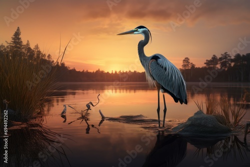 Mesmerizing Heron lake sunset. Lake evening. Generate Ai © juliars