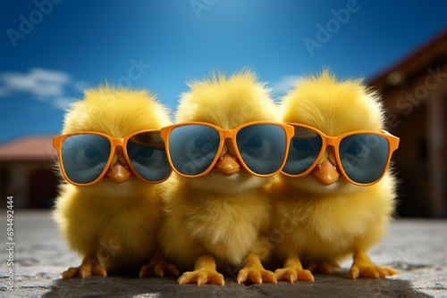 Tiny trendsetter Chick with sunglasses, happy, small, spring farm animal