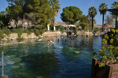 The thermal waters of Cleopatra’s Antique Pool, at the Pamukkale Hot Springs in Turkey