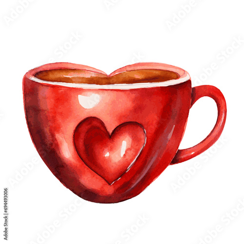 red coffee cup with heart for love breakfast for valentine day card decor