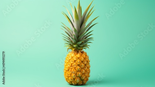  a close up of a pineapple on a green background with a light blue back ground and a light blue back ground.