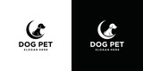 dog silhouette logo design sitting on crescent moon. in a simple flat style design with a peaceful feel.