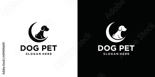 dog silhouette logo design sitting on crescent moon. in a simple flat style design with a peaceful feel. photo