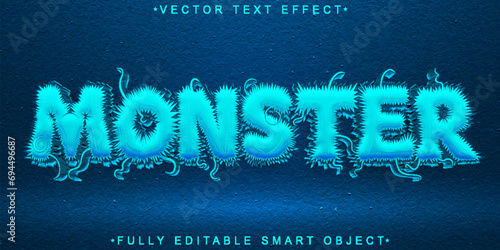 Hairy Cartoon Blue Monster Vector Fully Editable Smart Object Text Effect